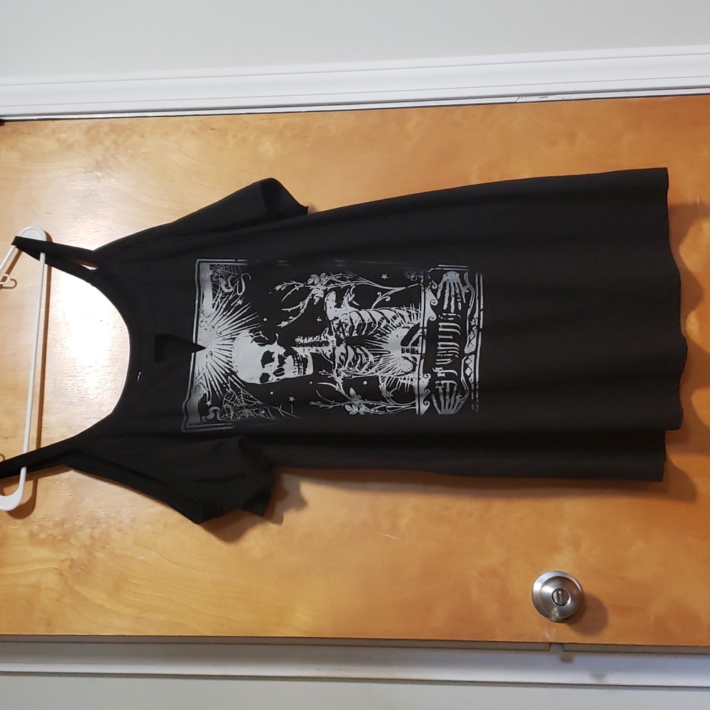 Ladies cold shoulder dress skeleton skull gothic 0X